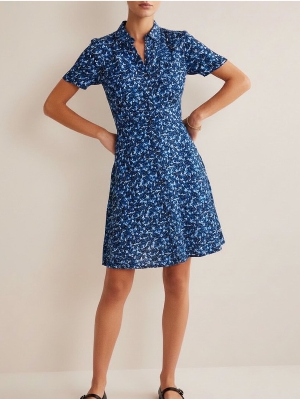 Boden Blue Ditzy Floral Shirt Dress